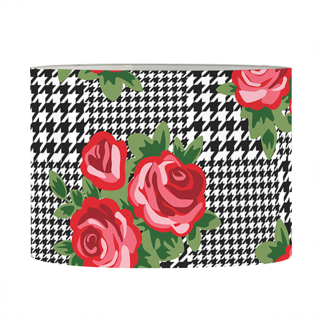 Red Roses Houndstooth Pattern Print Drum Lamp Shade