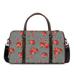 Red Roses Houndstooth Pattern Print Duffle Bag