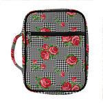 Red Roses Houndstooth Pattern Print Front Pocket Bible Bag