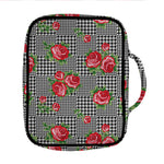 Red Roses Houndstooth Pattern Print Front Pocket Bible Bag