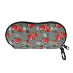 Red Roses Houndstooth Pattern Print Glasses Case