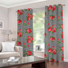 Red Roses Houndstooth Pattern Print Grommet Curtains