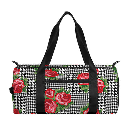 Red Roses Houndstooth Pattern Print Gym Bag