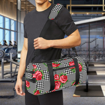 Red Roses Houndstooth Pattern Print Gym Bag
