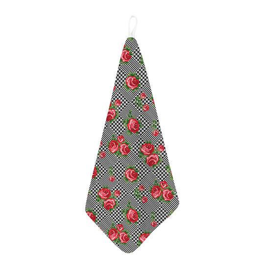 Red Roses Houndstooth Pattern Print Hand Towel