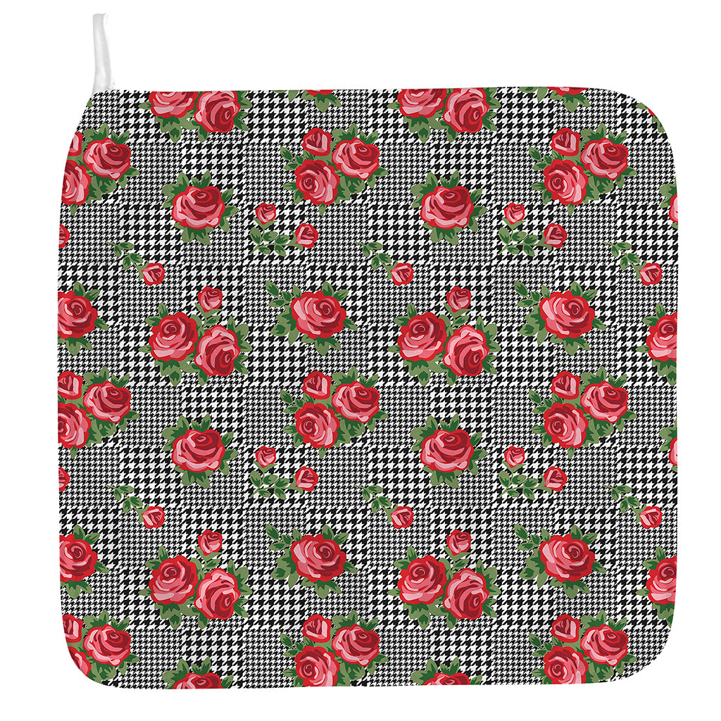 Red Roses Houndstooth Pattern Print Hand Towel