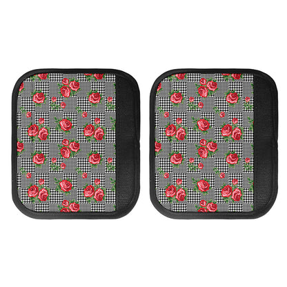 Red Roses Houndstooth Pattern Print Handle Covers