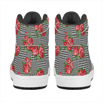 Red Roses Houndstooth Pattern Print High Top Leather Sneakers