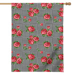 Red Roses Houndstooth Pattern Print House Flag