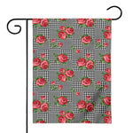 Red Roses Houndstooth Pattern Print House Flag