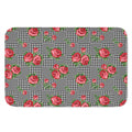 Red Roses Houndstooth Pattern Print Indoor Door Mat