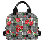 Red Roses Houndstooth Pattern Print Insulated Lunch Bag