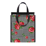 Red Roses Houndstooth Pattern Print Insulated Lunch Tote