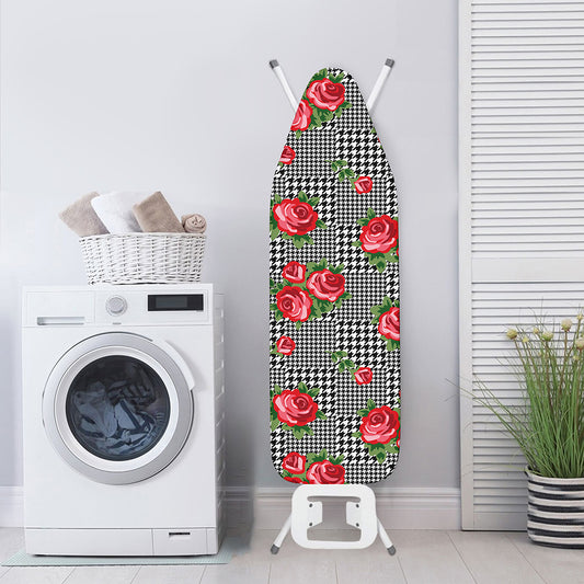 Red Roses Houndstooth Pattern Print Ironing Board Cover