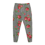 Red Roses Houndstooth Pattern Print Jogger Pants