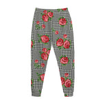 Red Roses Houndstooth Pattern Print Jogger Pants