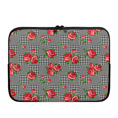 Red Roses Houndstooth Pattern Print Laptop Sleeve