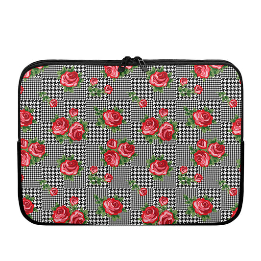 Red Roses Houndstooth Pattern Print Laptop Sleeve