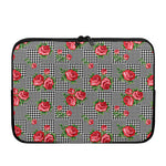 Red Roses Houndstooth Pattern Print Laptop Sleeve
