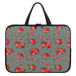 Red Roses Houndstooth Pattern Print Laptop Sleeve With Handle