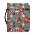 Red Roses Houndstooth Pattern Print Leather Bible Cover