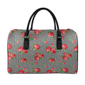 Red Roses Houndstooth Pattern Print Leather Duffel Bag