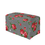 Red Roses Houndstooth Pattern Print Leather Tissue Box Cover