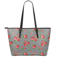 Red Roses Houndstooth Pattern Print Leather Tote Bag With Zipper