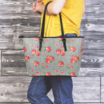 Red Roses Houndstooth Pattern Print Leather Tote Bag