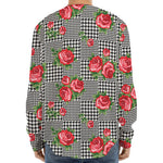 Red Roses Houndstooth Pattern Print Long Sleeve Baseball Jersey