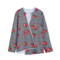 Red Roses Houndstooth Pattern Print Long Sleeve Short Coat