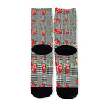Red Roses Houndstooth Pattern Print Long Socks