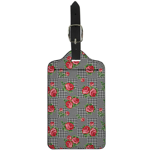 Red Roses Houndstooth Pattern Print Luggage Tag