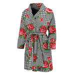 Red Roses Houndstooth Pattern Print Men's Bathrobe