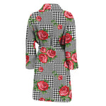 Red Roses Houndstooth Pattern Print Men's Bathrobe