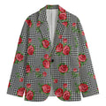 Red Roses Houndstooth Pattern Print Men's Blazer