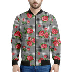 Red Roses Houndstooth Pattern Print Men's Bomber Jacket