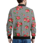 Red Roses Houndstooth Pattern Print Men's Bomber Jacket
