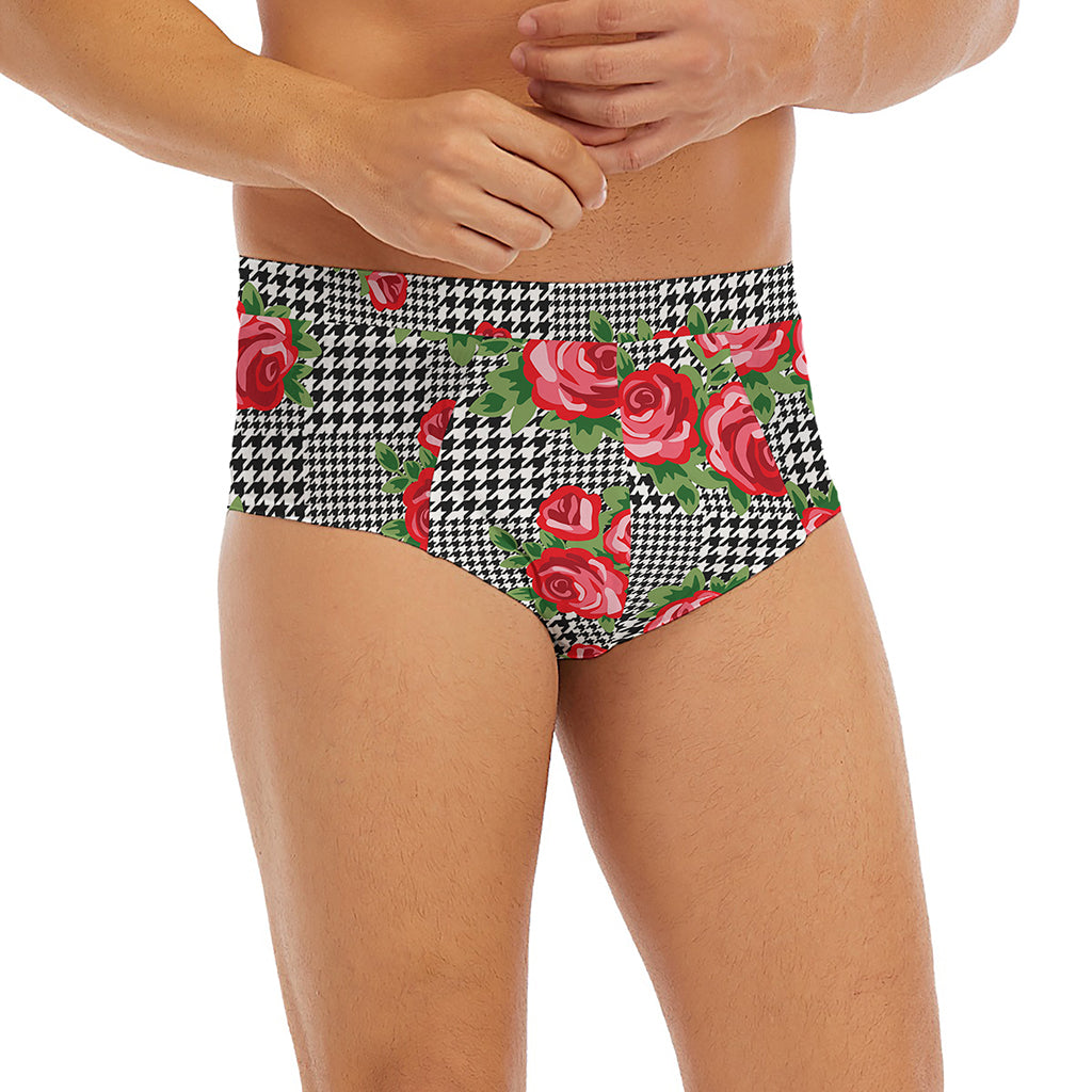 Red Roses Houndstooth Pattern Print Men's Briefs