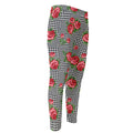 Red Roses Houndstooth Pattern Print Men's Compression Pants