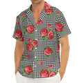 Red Roses Houndstooth Pattern Print Men's Deep V-Neck Shirt
