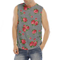 Red Roses Houndstooth Pattern Print Men's Fitness Tank Top