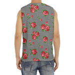 Red Roses Houndstooth Pattern Print Men's Fitness Tank Top