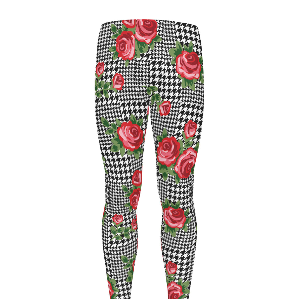 Red Roses Houndstooth Pattern Print Men's leggings