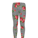 Red Roses Houndstooth Pattern Print Men's leggings