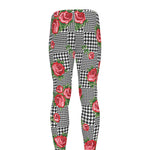 Red Roses Houndstooth Pattern Print Men's leggings