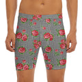 Red Roses Houndstooth Pattern Print Men's Long Boxer Briefs