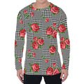 Red Roses Houndstooth Pattern Print Men's Long Sleeve T-Shirt