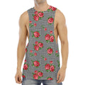 Red Roses Houndstooth Pattern Print Men's Muscle Tank Top
