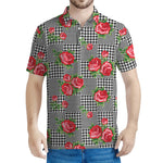 Red Roses Houndstooth Pattern Print Men's Polo Shirt